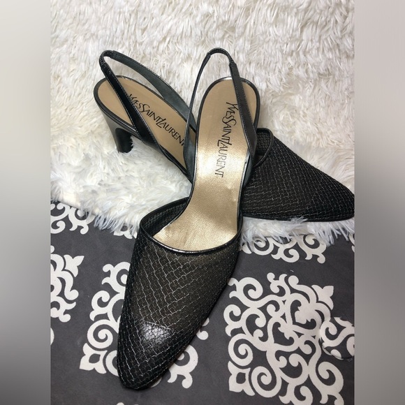Yves Saint Laurent Vintage Metallic Black Slingback Heels size 9 - Picture 1 of 13